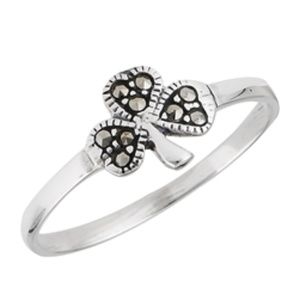 Sterling Silver Shamrock Ring with Marcasite